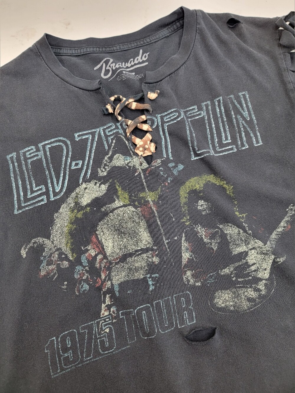 Led Zeppelin Lace-Up Fringe Band Tee Upcycled Vintage Babd Merc